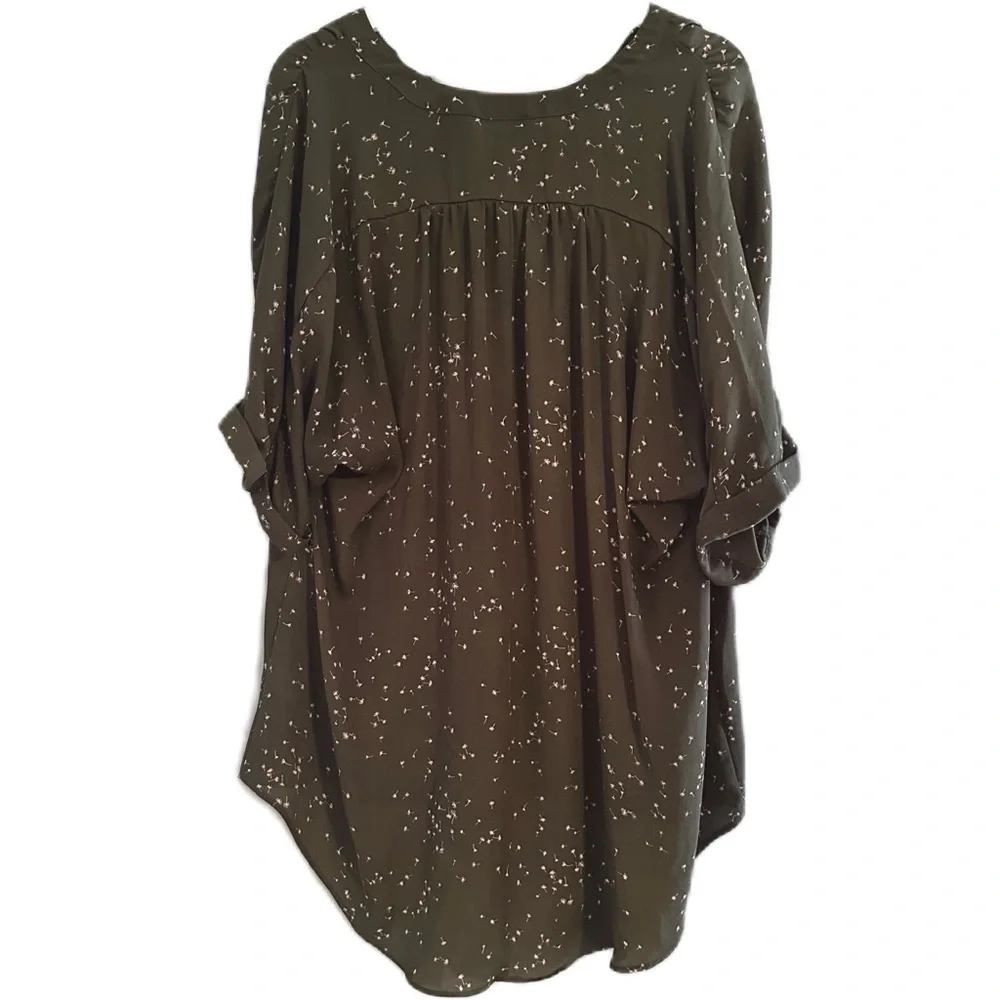 A.N.A A New Approach Women’s V-Neck Olive Green Dandelion Blouse Size‎ XL - Picture 4 of 15